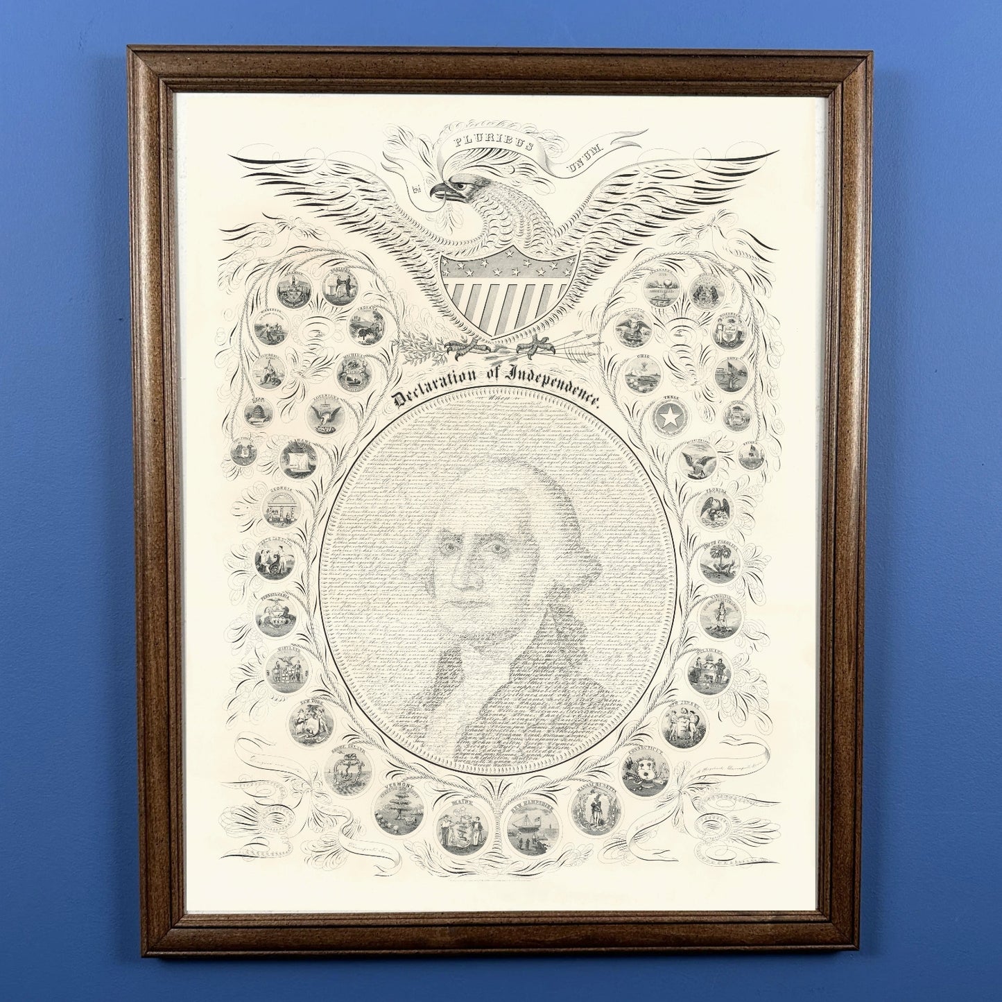 "Declaration of Independence" Calligraphy of George Washington with the seals of 16 states  — Archival print — Available framed or unframed