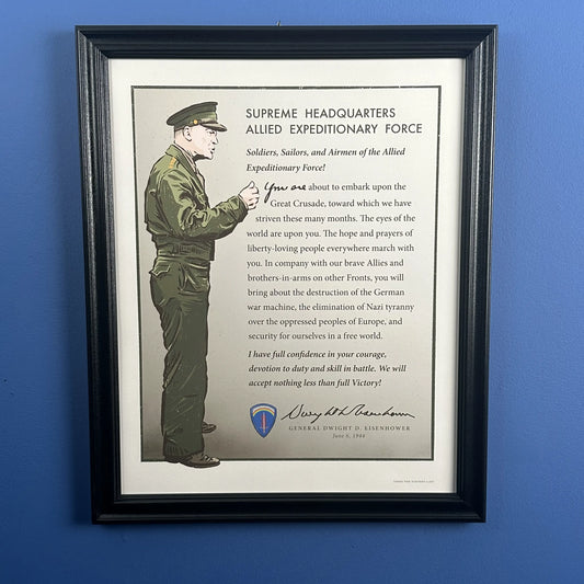 Gen. Dwight D. Eisenhower on D-Day — Original print framed in a solid wood frame made in America