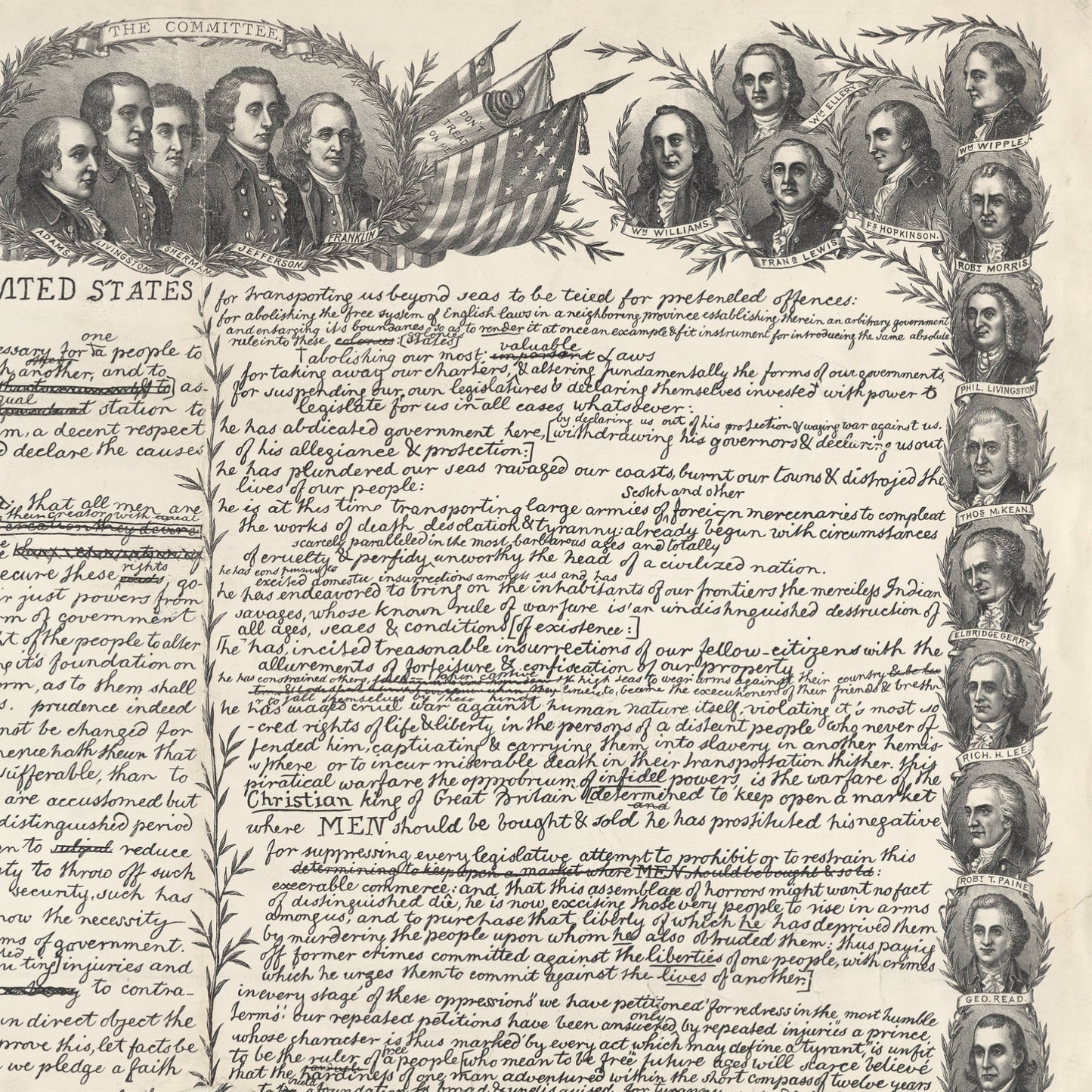 Large print with the marked up draft of the Declaration of Independence Archival print