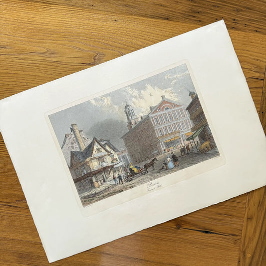 Restrike of hand-colored engraving of Faneuil Hall (19th century) from The History List store