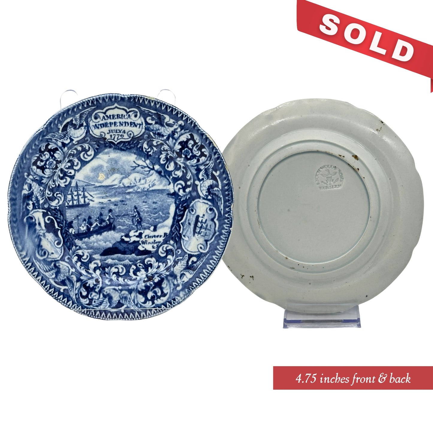 "Landing of the Pilgrims" — Historical Staffordshire blue plates c1825