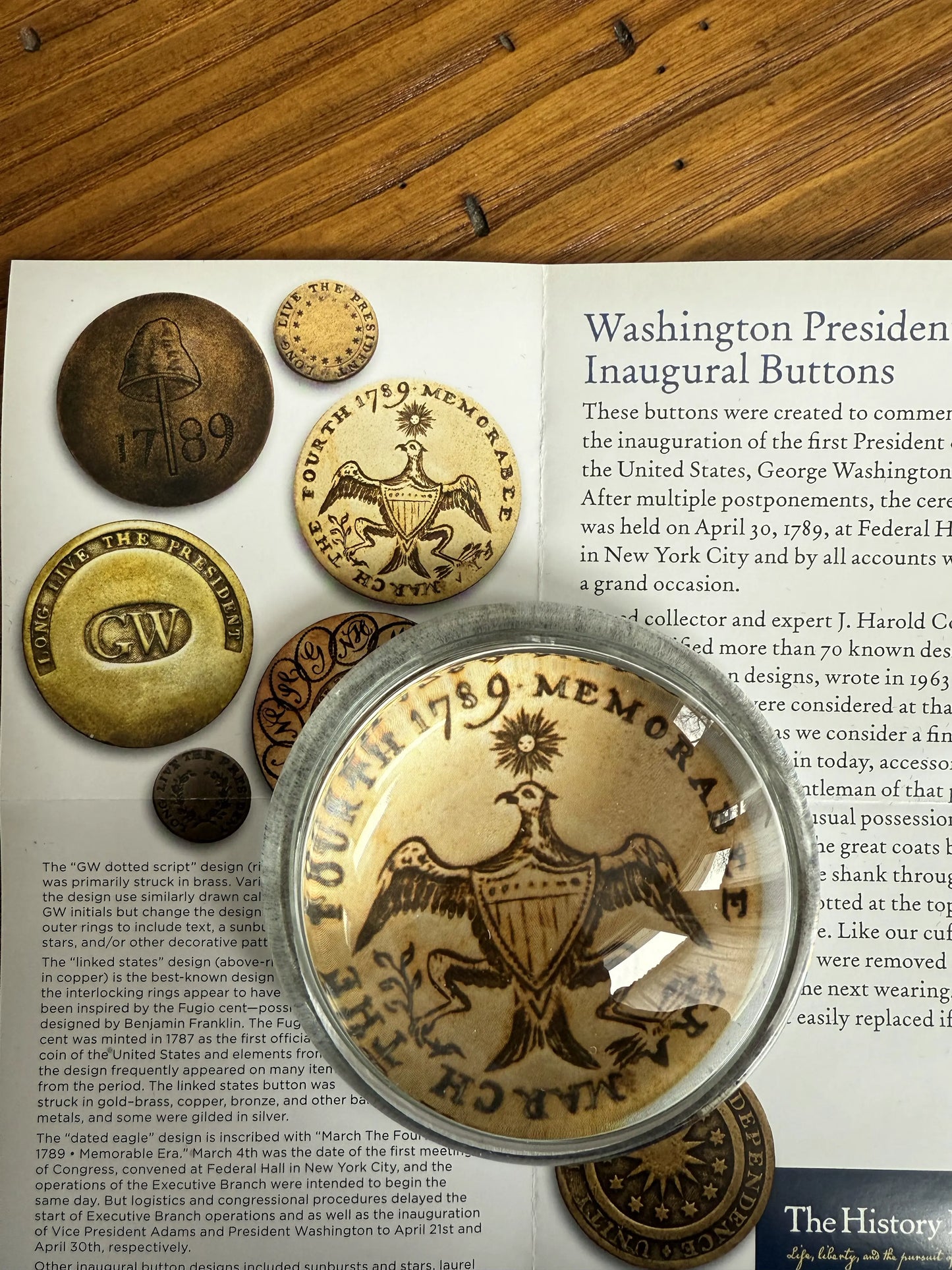 Washington Inaugural Button Glass Paperweights — Four designs — All Made in America