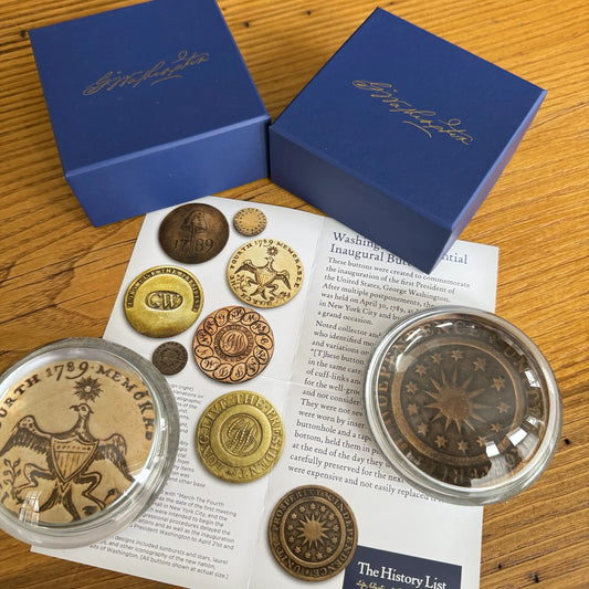 Washington Inaugural Button Glass Paperweights — Four designs — All Made in America