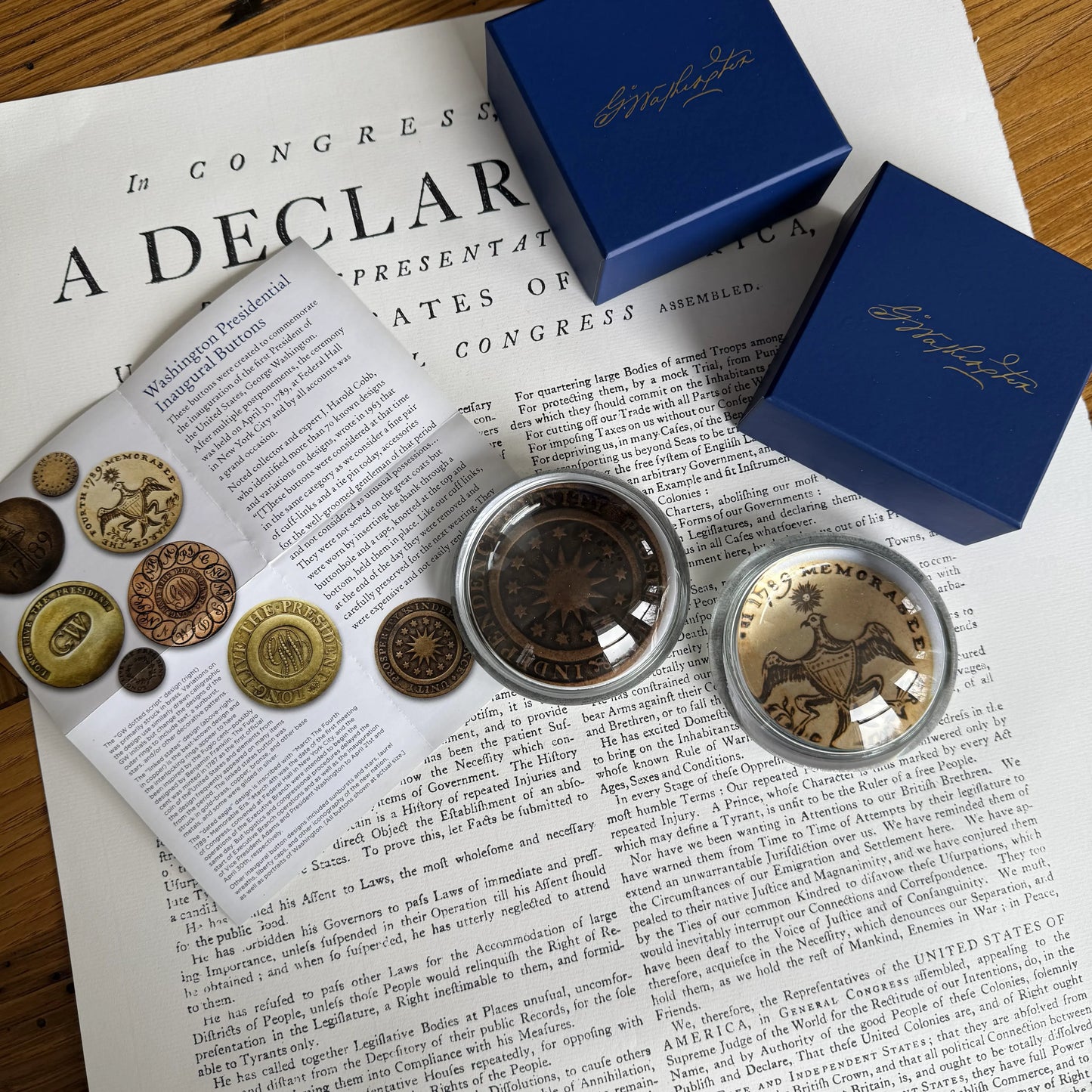 Washington Inaugural Button Glass Paperweights — Four designs — All Made in America