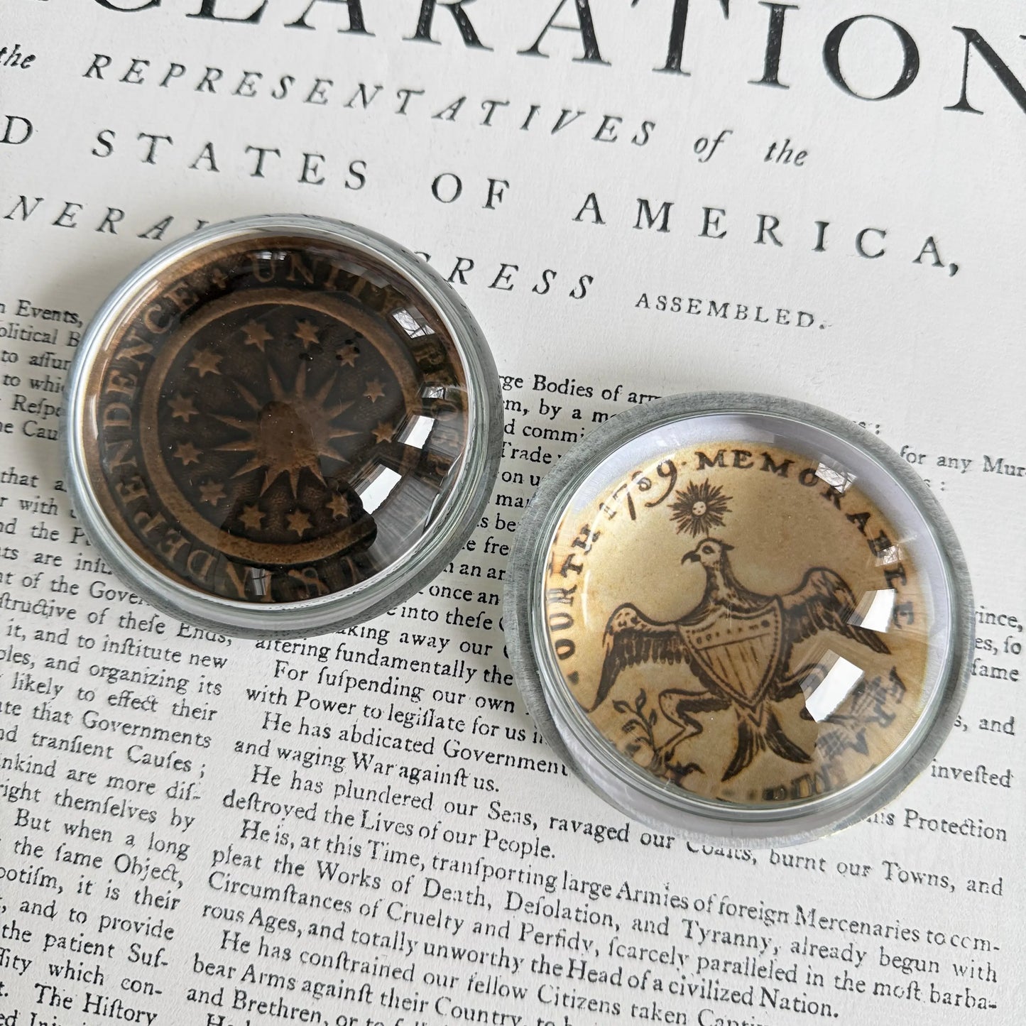 Washington Inaugural Button Glass Paperweights — Four designs — All Made in America