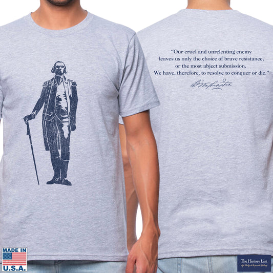 George Washington "Signature Series" with quote on the back Made in America Shirt in Athletic grey from The History List Store