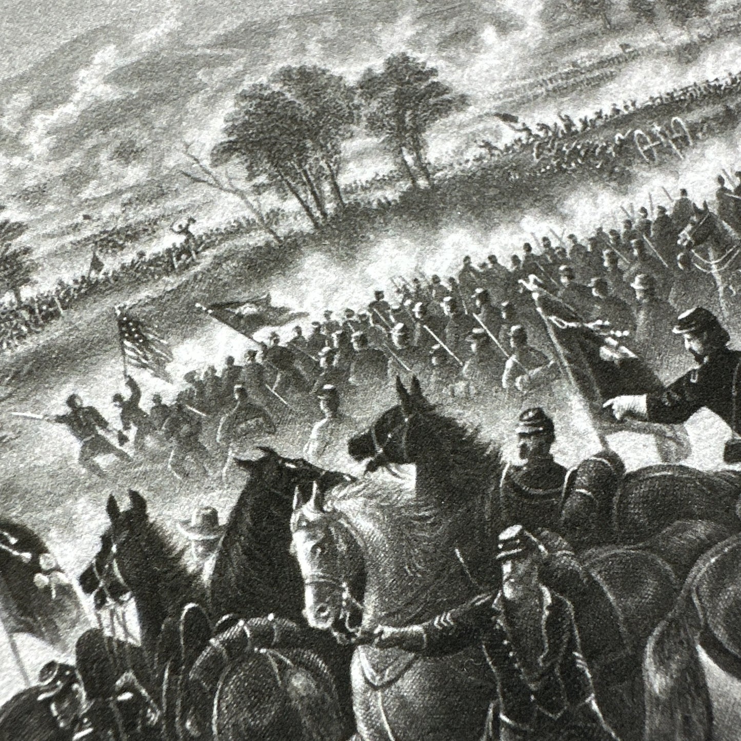 The Repulse of Longstreet’s Assault at Gettysburg archival print with key to the painting identifying who is shown and brochure reprint describing the battle