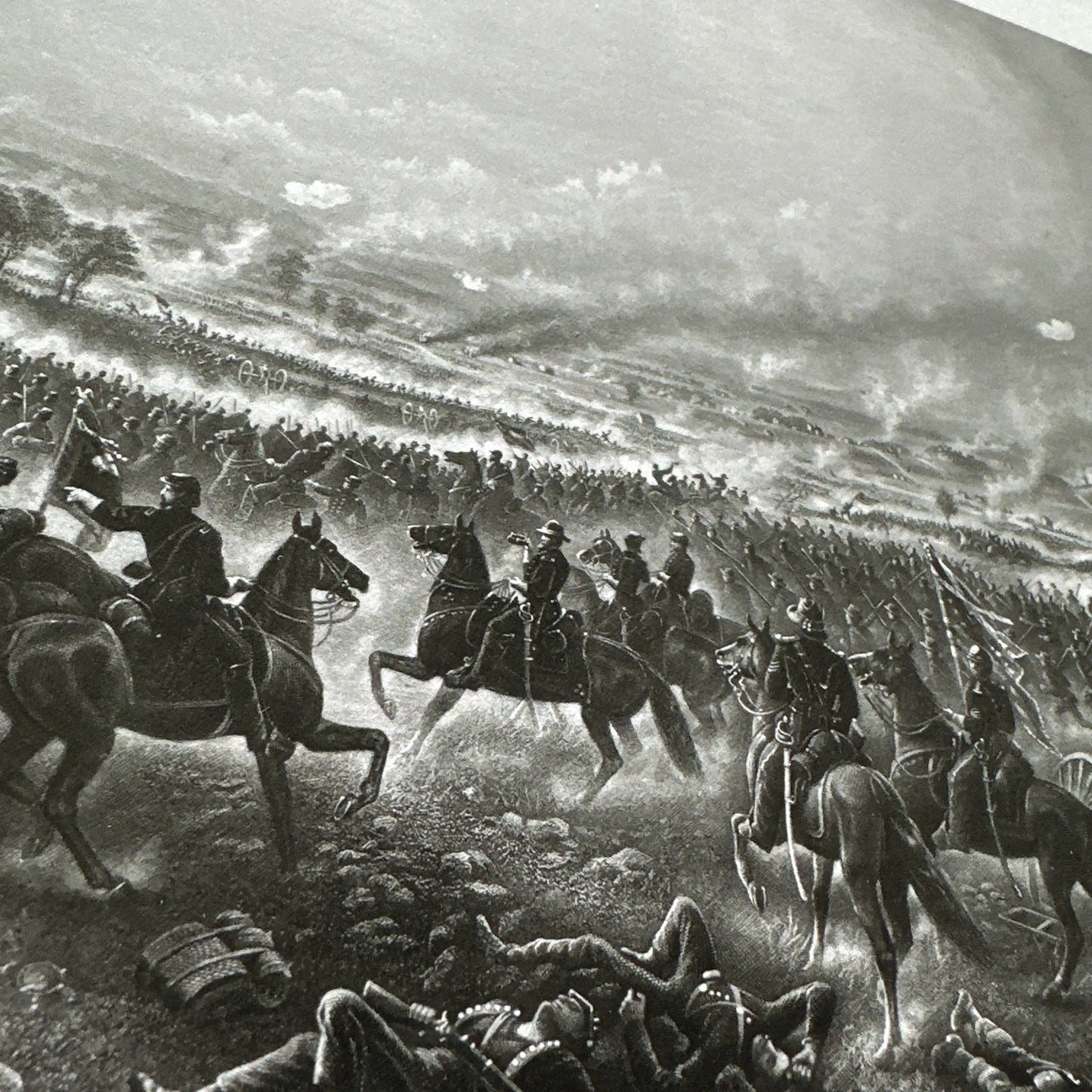 The Repulse of Longstreet’s Assault at Gettysburg archival print with key to the painting identifying who is shown and brochure reprint describing the battle