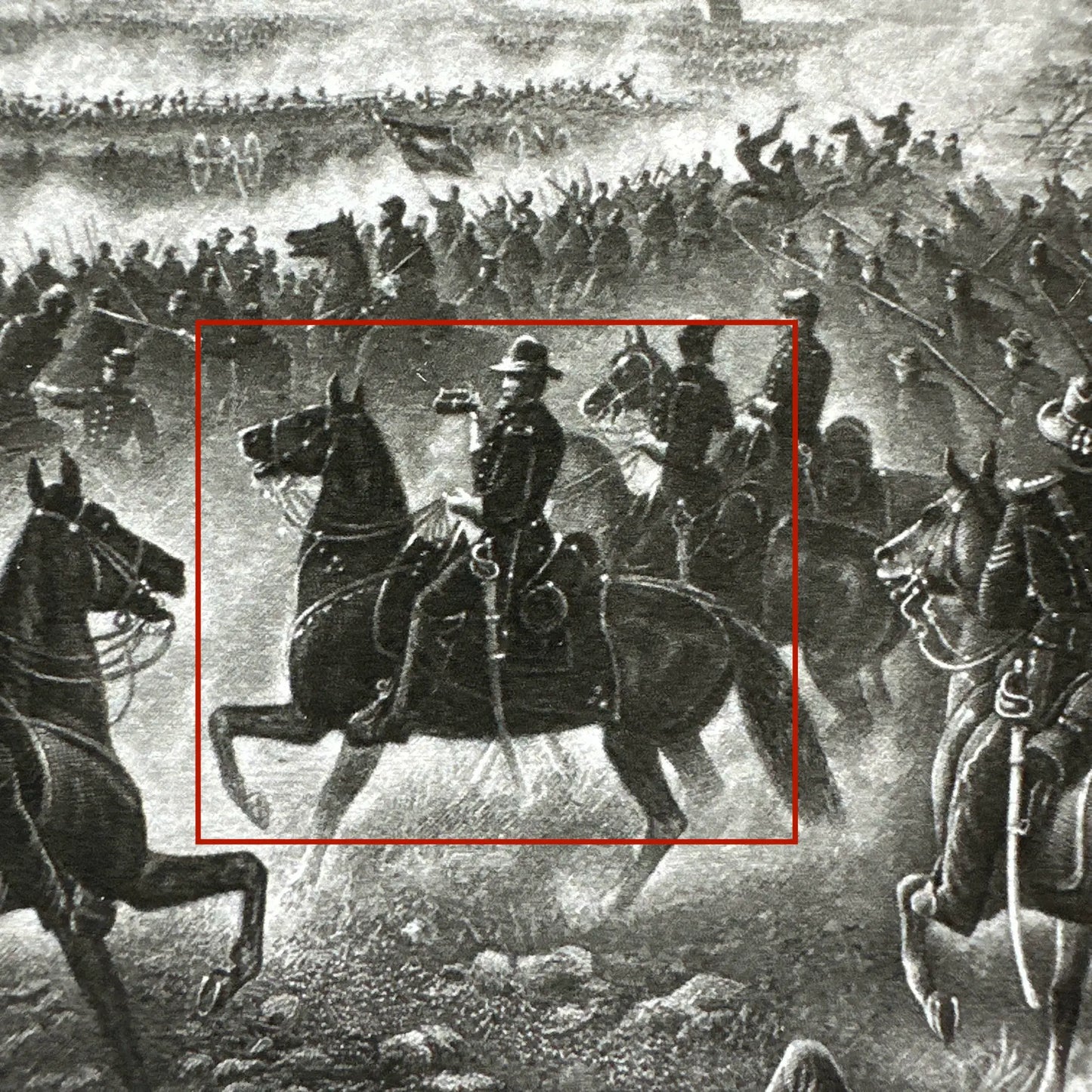 The Repulse of Longstreet’s Assault at Gettysburg archival print with key to the painting identifying who is shown and brochure reprint describing the battle