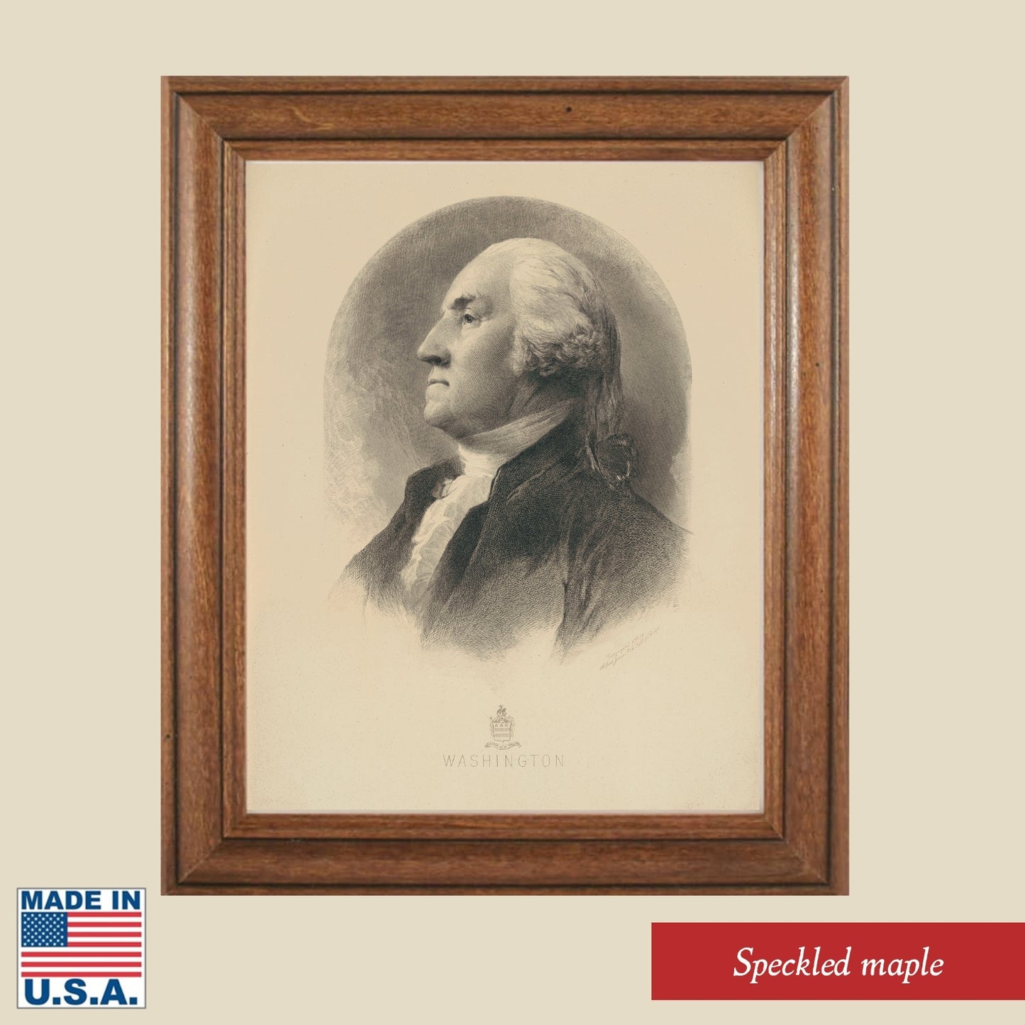 Speckled maple frame of a rare George Washington portrait — Archival framed print, made in America, from The History List Store.