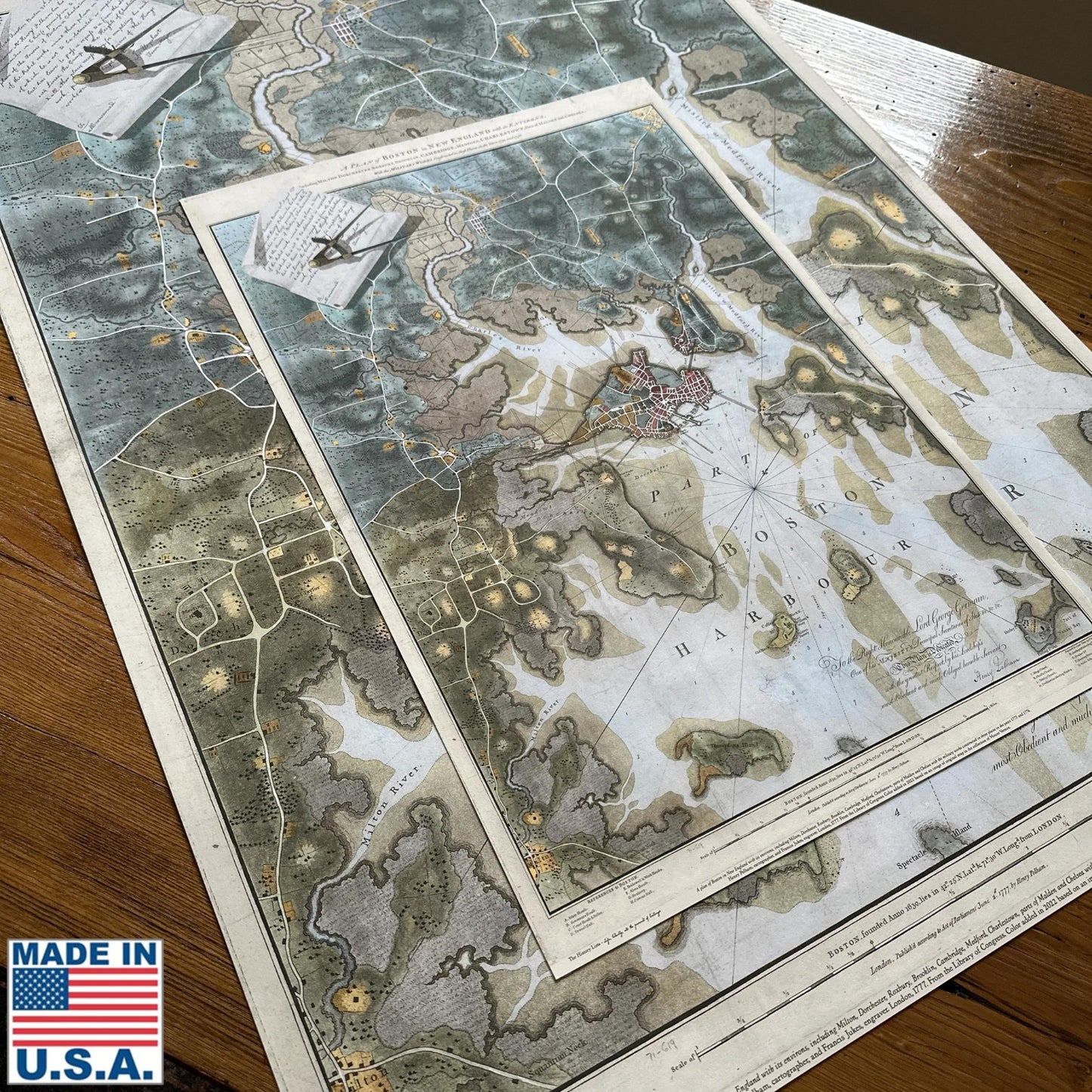 Boston Under Siege: Henry Pelham's Boston 1775-1776 colored aquatint map in an archival, full-sized print