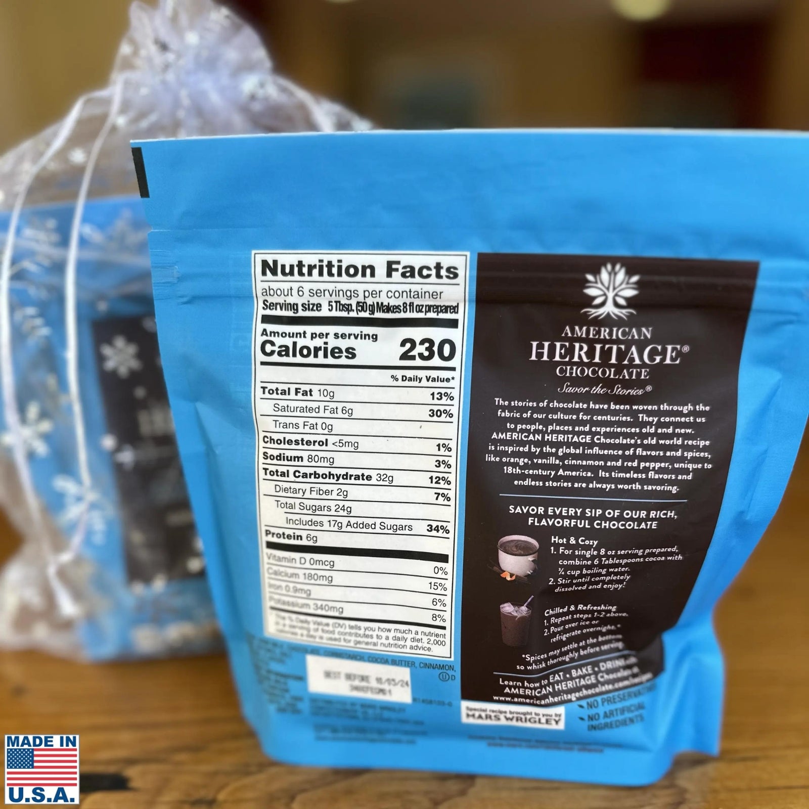 Nutrition facts of Heritage Gourmet Hot Cocoa for History Lovers from The History List store