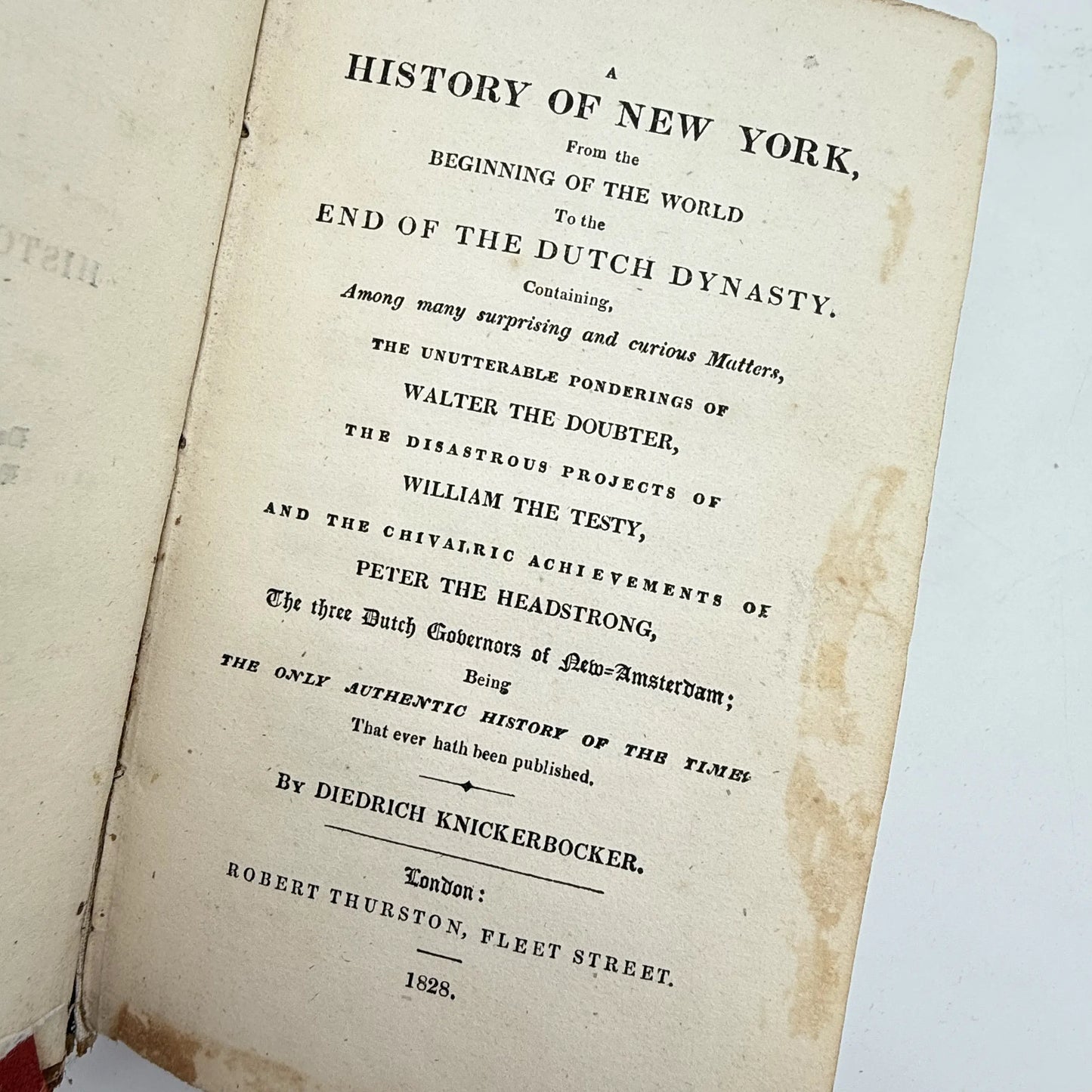 "A History of New York, From the Beginning of the World to the End of the Dutch Dynasty" — 1828