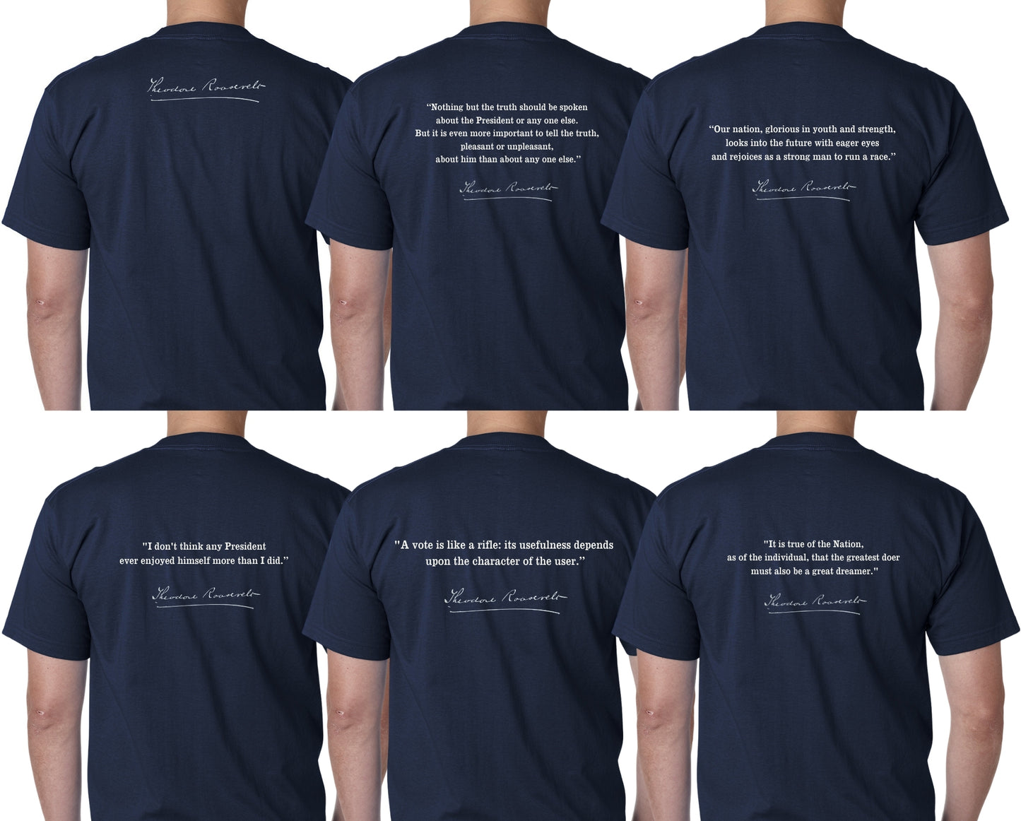 All back designs of the Teddy Roosevelt “I’m ready to vote for Teddy” presidential campaign shirt — Made in America from The History List store