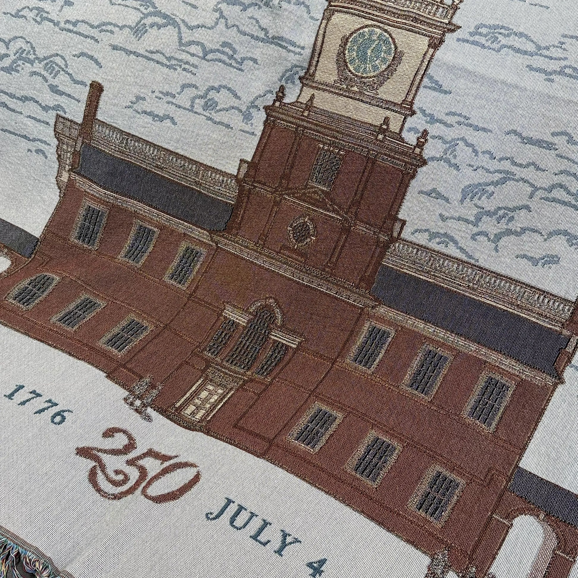 Detailed building close-up of Independence Hall Made in America woven blanket from The History List store