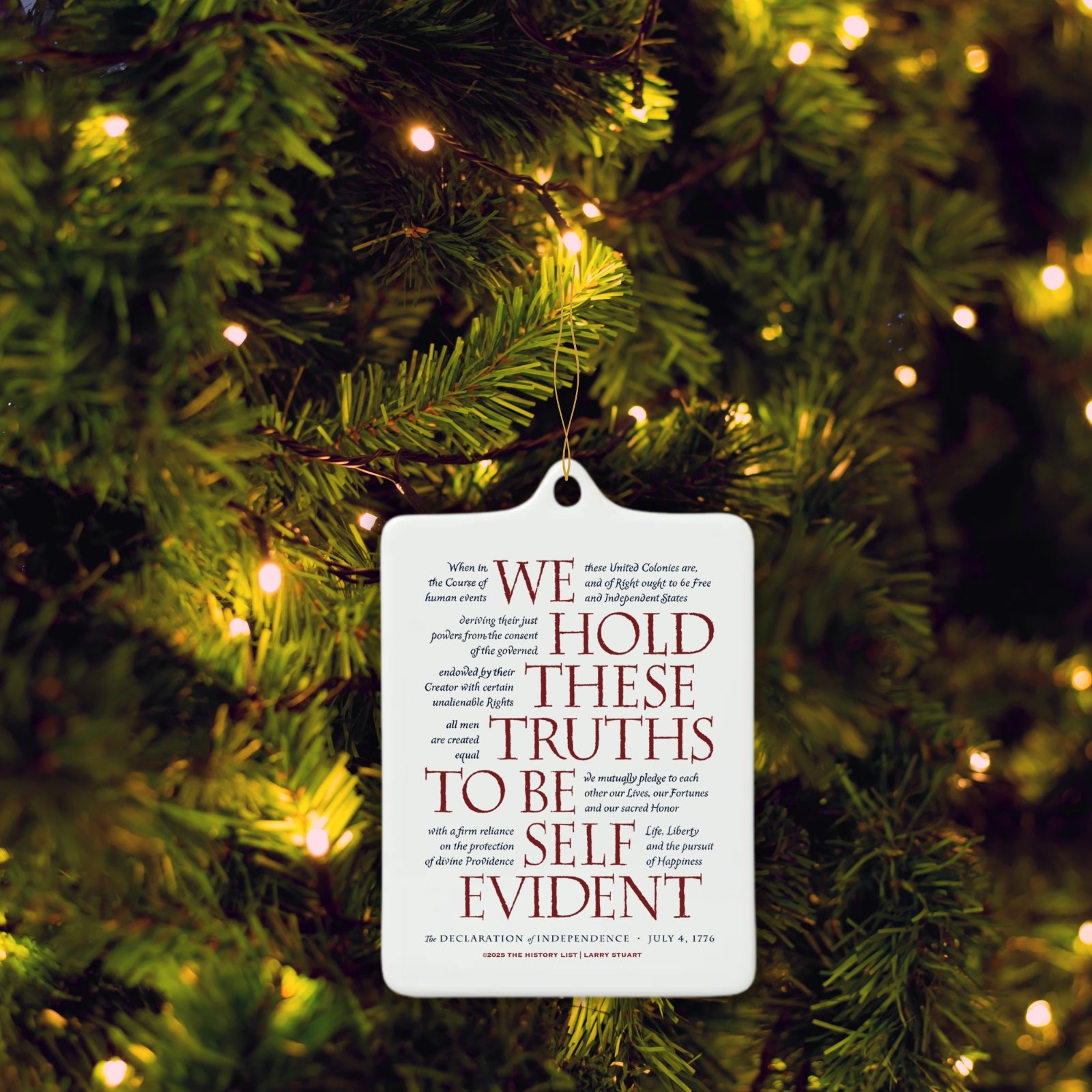 Back of Independence Hall 250th Anniversary Porcelain Ornament with the Declaration of Independence from The History List store