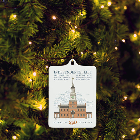 Independence Hall 250th Anniversary Porcelain Ornament with the Declaration of Independence from The History List store