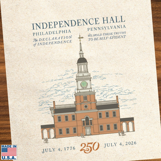 Close-up of "Independence Hall" 250th Tea Towel — Made in America from The History List store