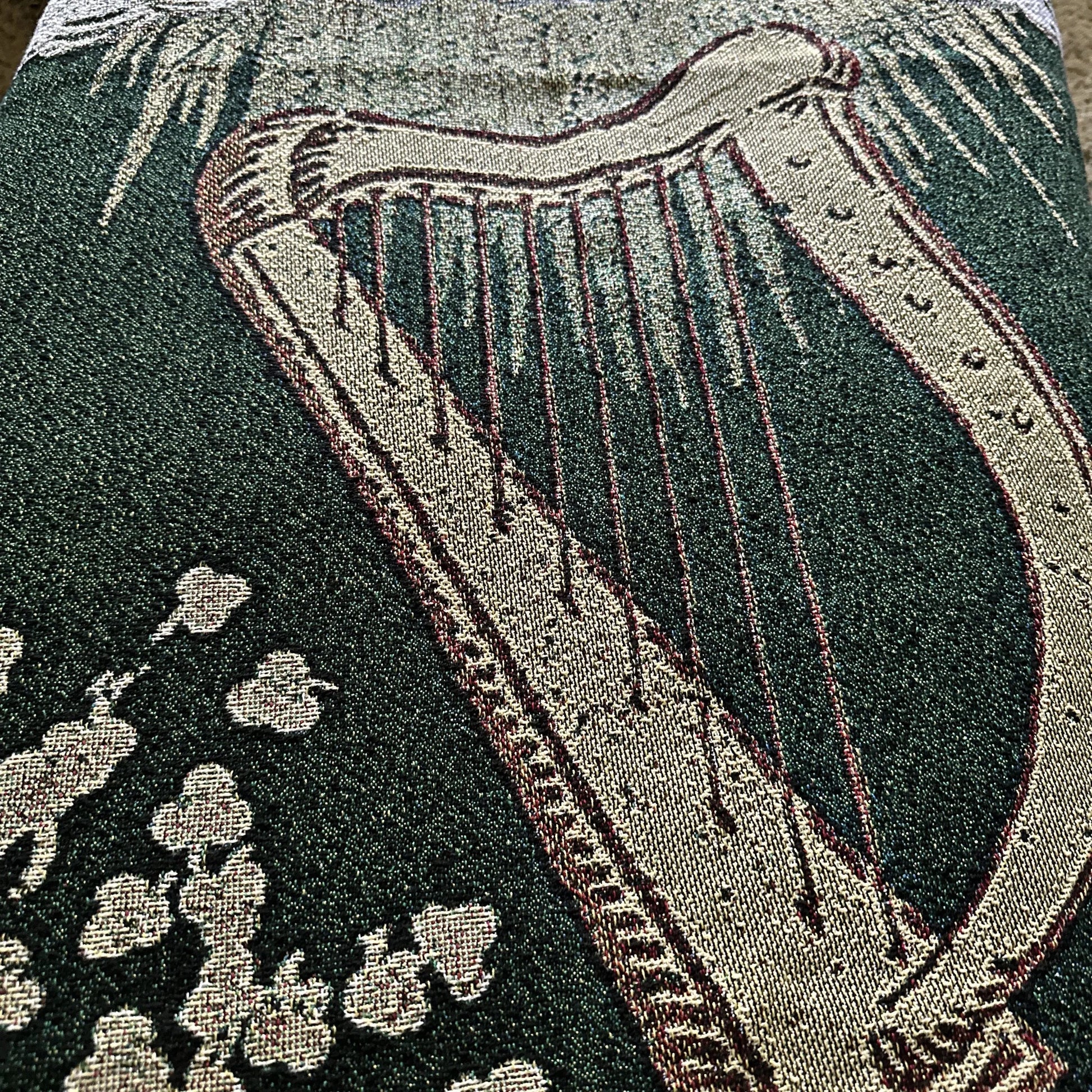 Close-up of the harp on The Civil War "Irish Brigade" blanket woven in the US from The History List store