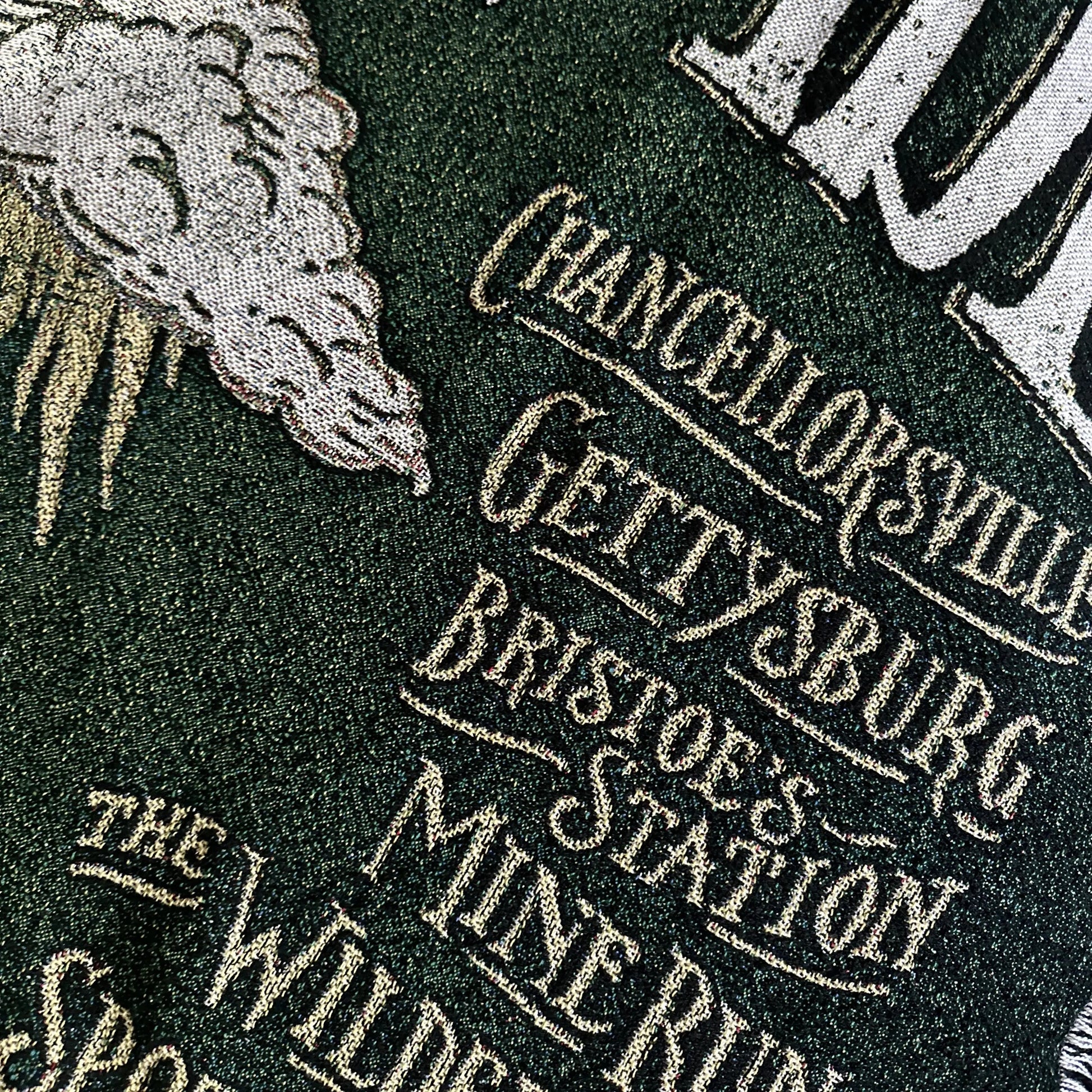 Close-up of The Civil War "Irish Brigade" blanket woven in the US from The History List store