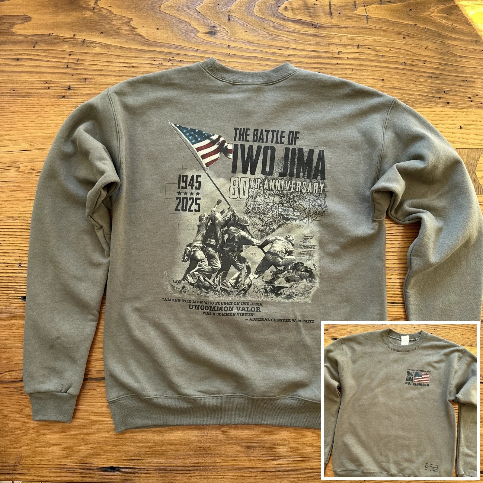 Flag raising on Mount Suribachi - 80th Anniversary of the Battle of Iwo Jima Crewneck sweatshirt from The History List store