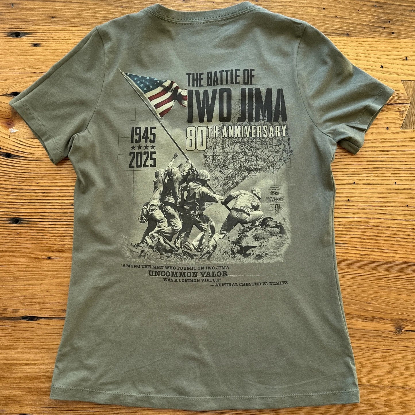 Back of Flag raising on Mount Suribachi - 80th Anniversary of the Battle of Iwo Jima Women's v-neck shirt from The History List store