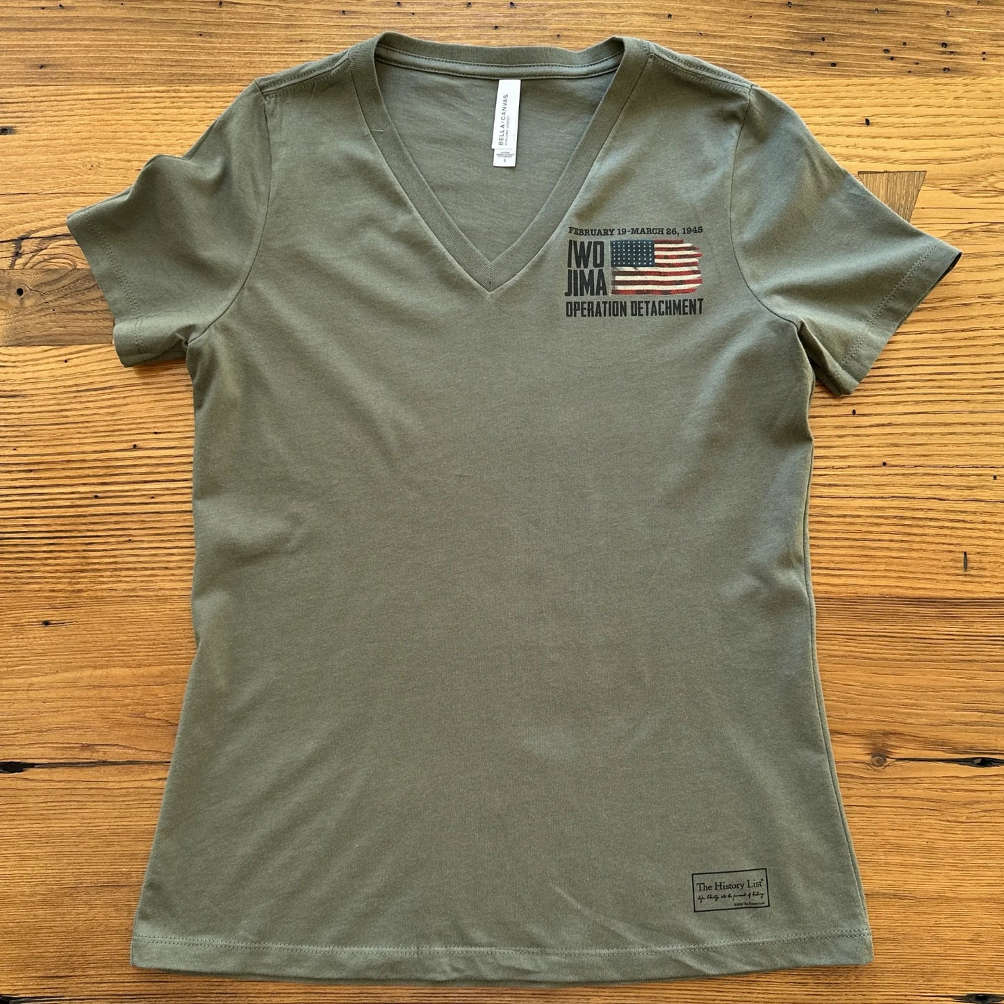 Front of Flag raising on Mount Suribachi - 80th Anniversary of the Battle of Iwo Jima Women's v-neck shirt from The History List store