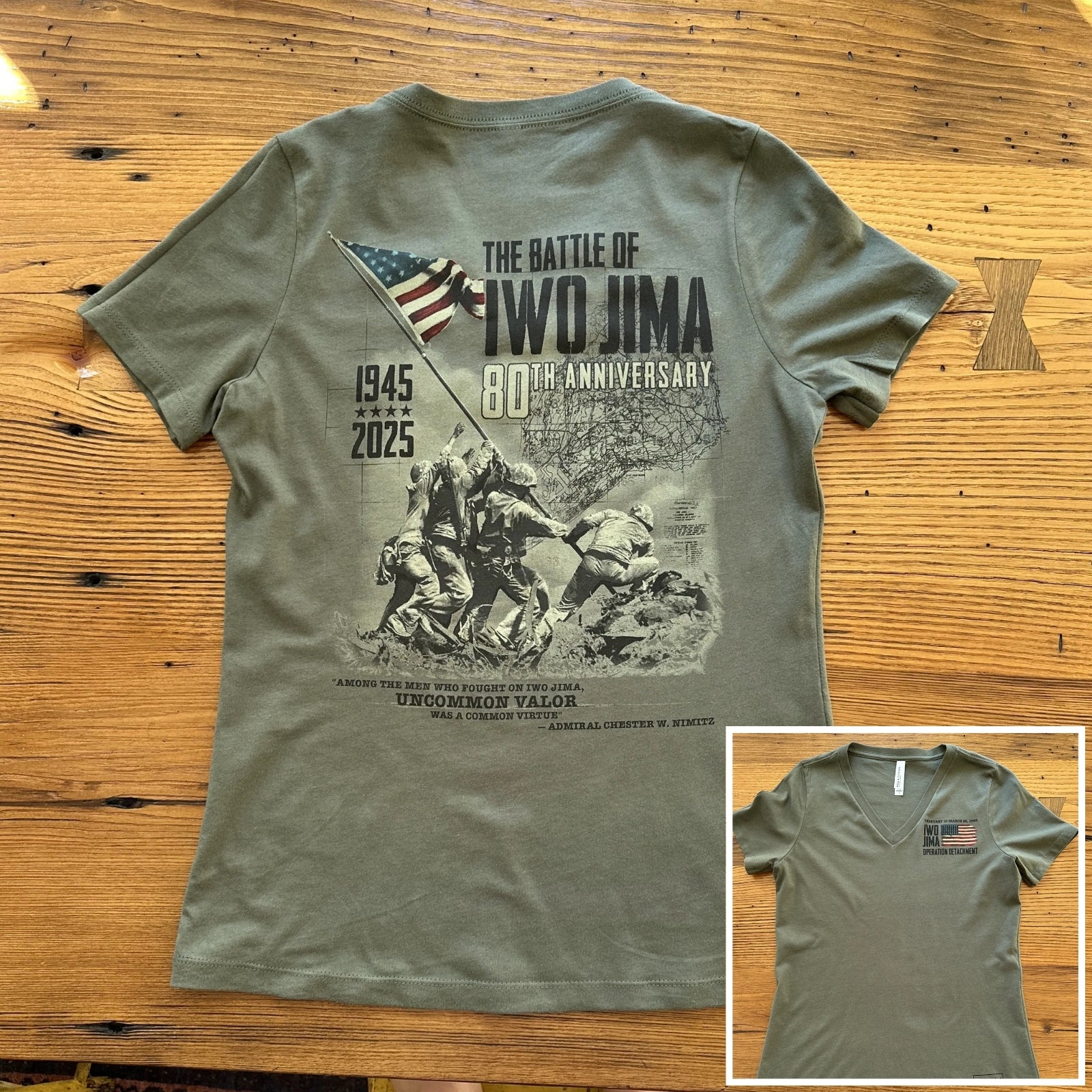 Flag raising on Mount Suribachi - 80th Anniversary of the Battle of Iwo Jima Women's v-neck shirt from The History List store