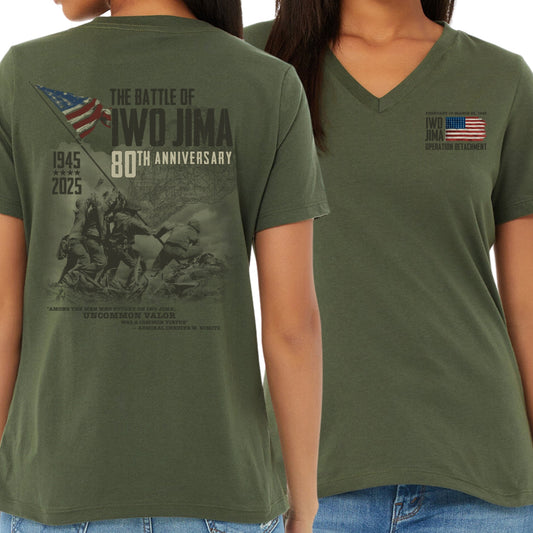 Flag raising on Mount Suribachi - 80th Anniversary of the Battle of Iwo Jima Women's v-neck shirt