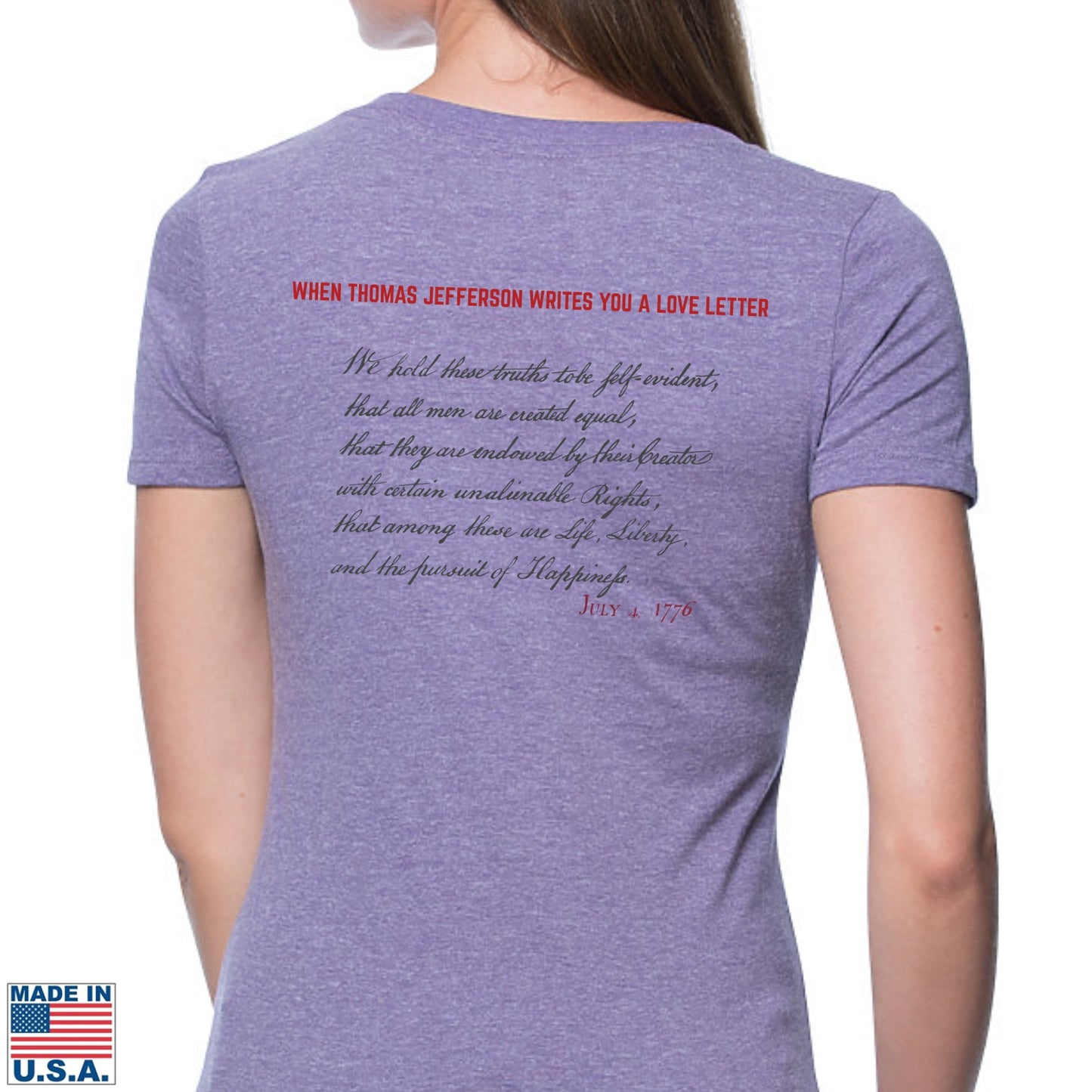 Thomas Jefferson “Love Letter” - “Breakup Letter” Made in America Women's v-neck Shirt  — Limited edition