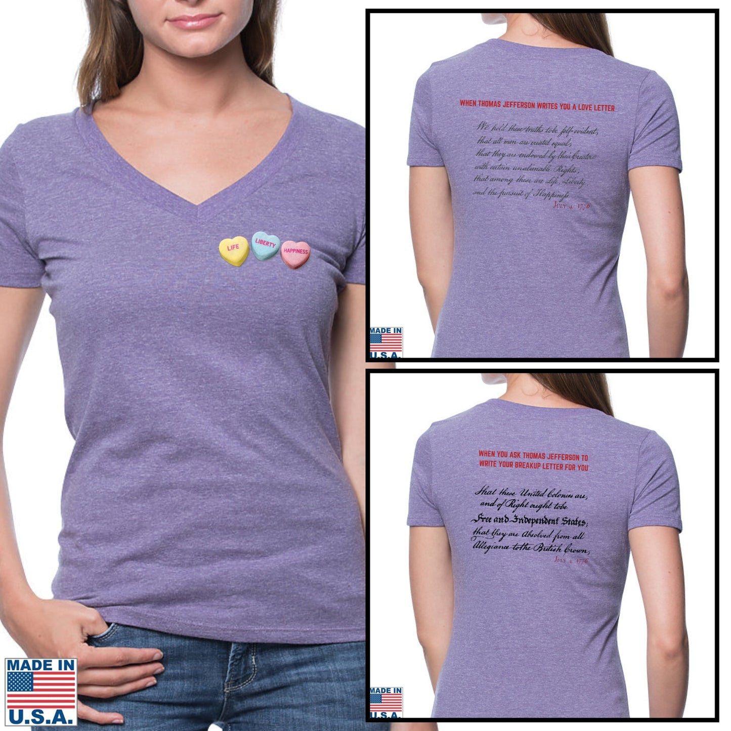 Thomas Jefferson “Love Letter” - “Breakup Letter” Made in America Women's v-neck Shirt  — Limited edition