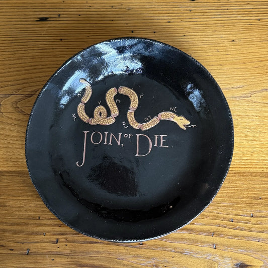 "Join or Die" Plate — Traditional redware made by hand in America from The History List store