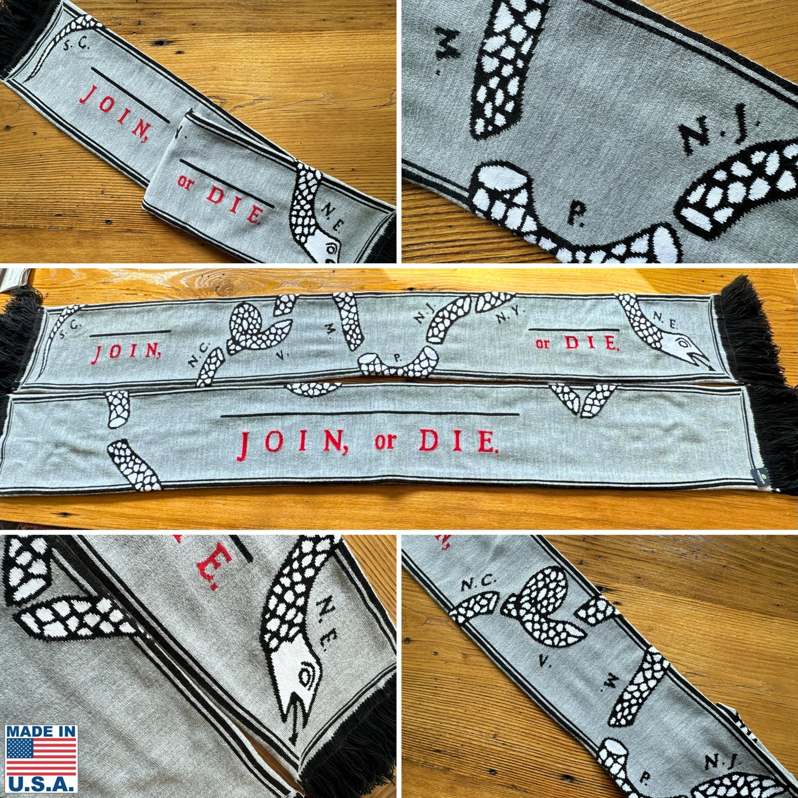 "Join or Die" woven scarf — Made in America from The History List store