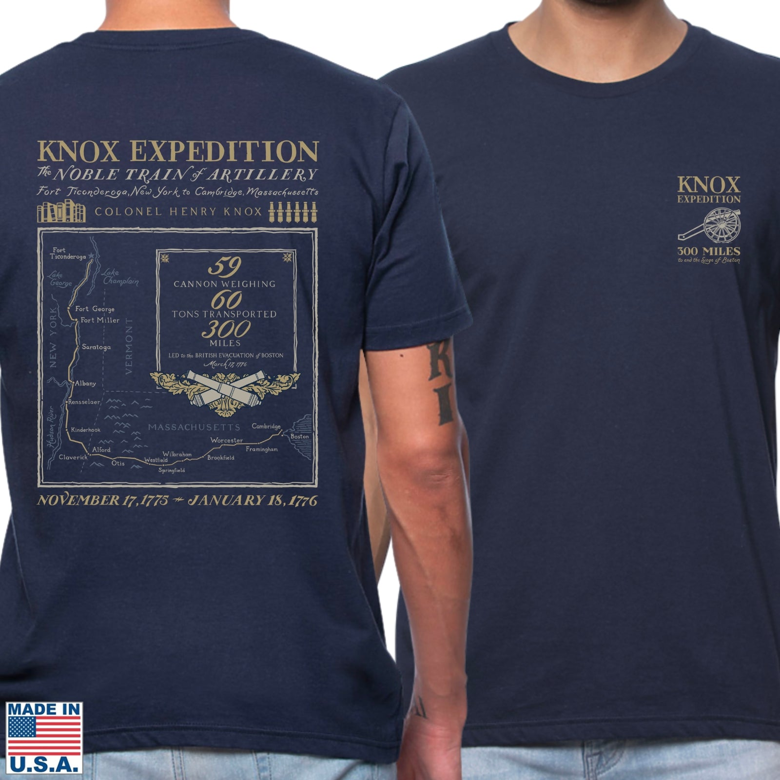 Henry Knox's Noble Train of Artillery Shirt — Made in America Navy Blue from The History List Store.
