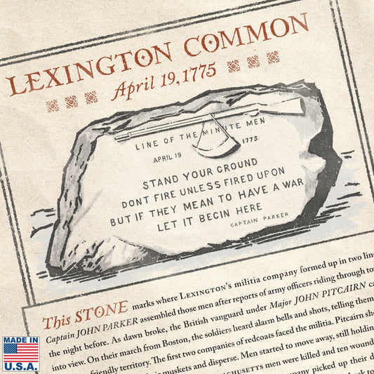 "Lexington Common — First Shots Fired" 250th Anniversary Tea Towel — Made in America