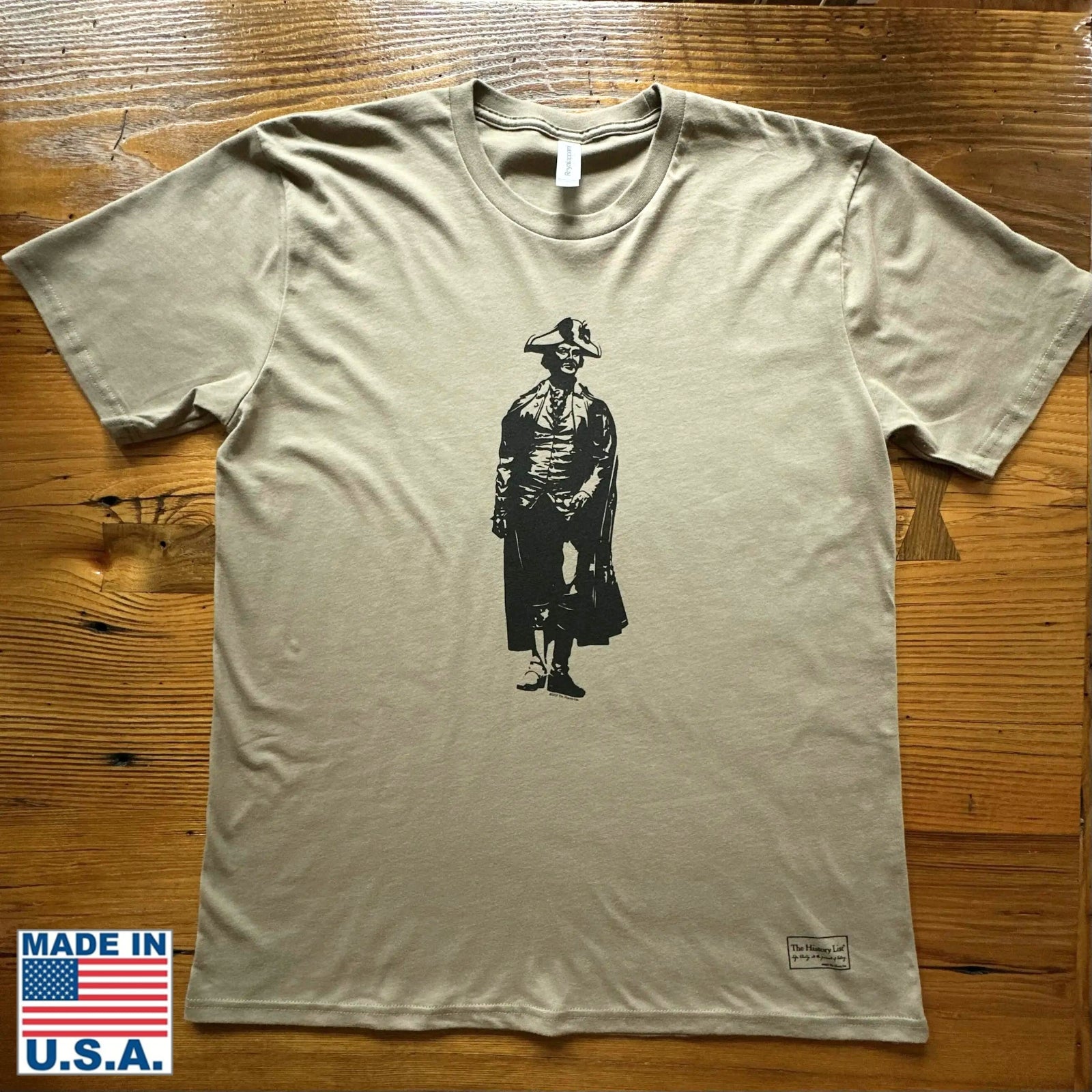 Front view of the Nathanael Greene "We fight!" shirt — Made in America from The History List Store.