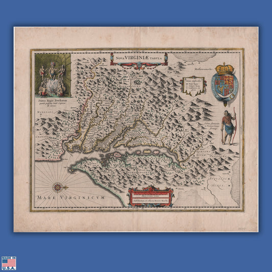 1630s Map of Virginia — Archival print — Nova Virginiae Tabula