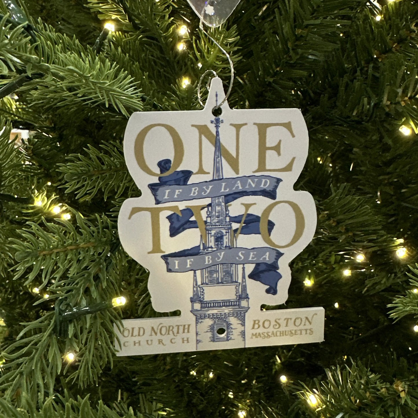 Close up of Old North Church in our 250th anniversary "One if by Land" Ornament — Made in America from The History List store