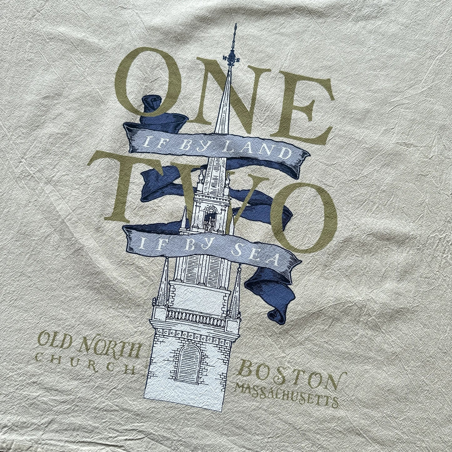 "One if by land" Tea towel celebrating the midnight ride of Paul Revere — Made in America