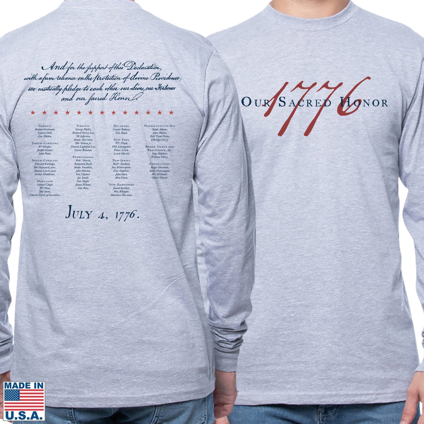 "Our Sacred Honor" Declaration of Independence 1776 Long-sleeved Shirt — Made in America