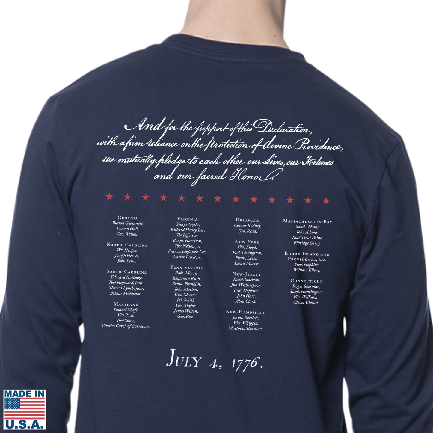 "Our Sacred Honor" Declaration of Independence 1776 Long-sleeved Shirt — Made in America
