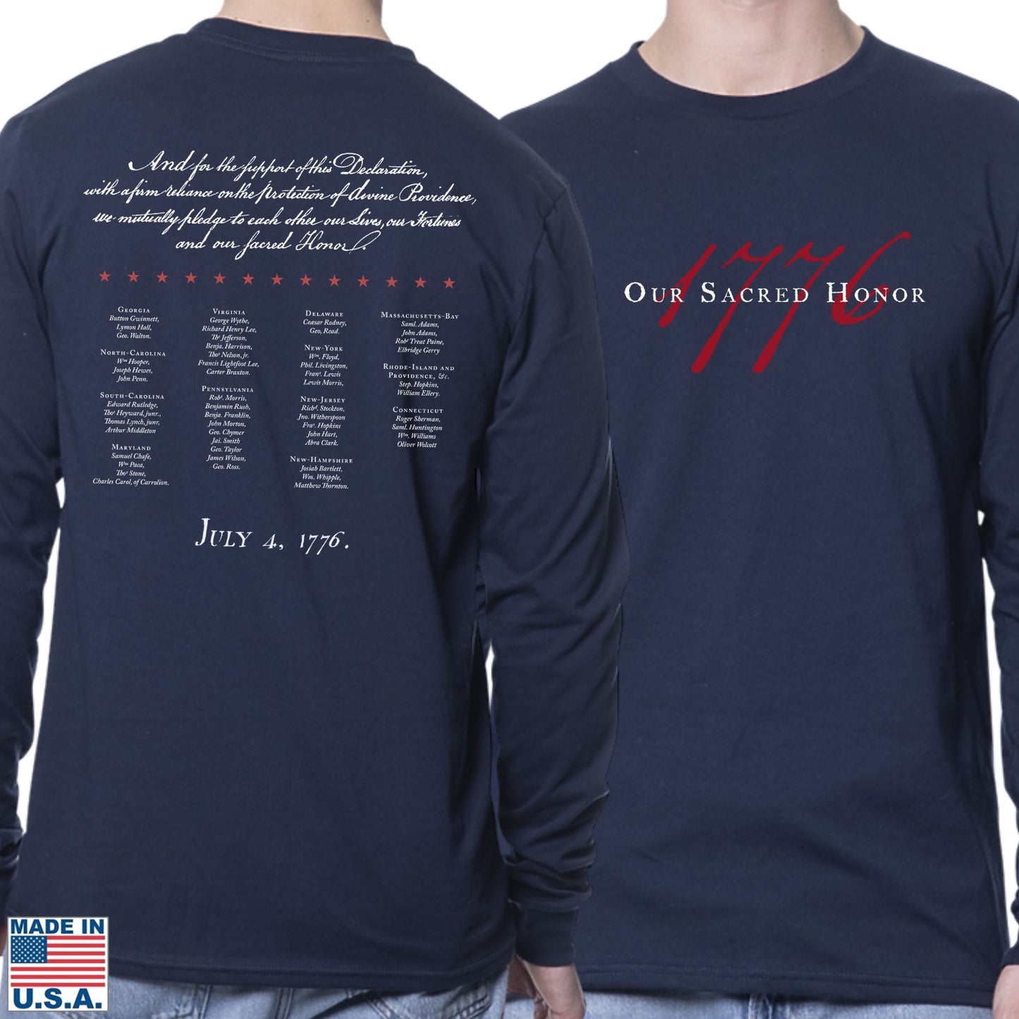 "Our Sacred Honor" Declaration of Independence 1776 Long-sleeved Shirt — Made in America