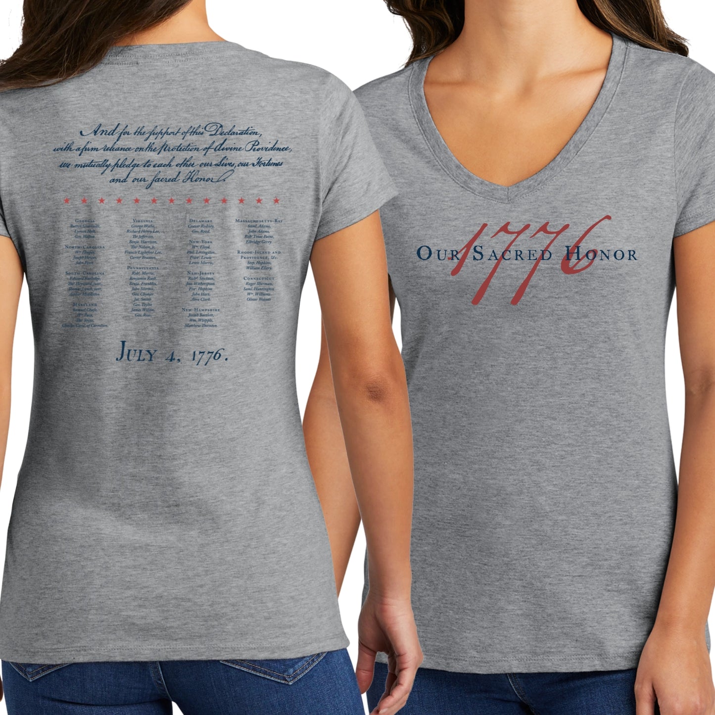 "Our Sacred Honor" Declaration of Independence 1776 Women's v-neck shirt