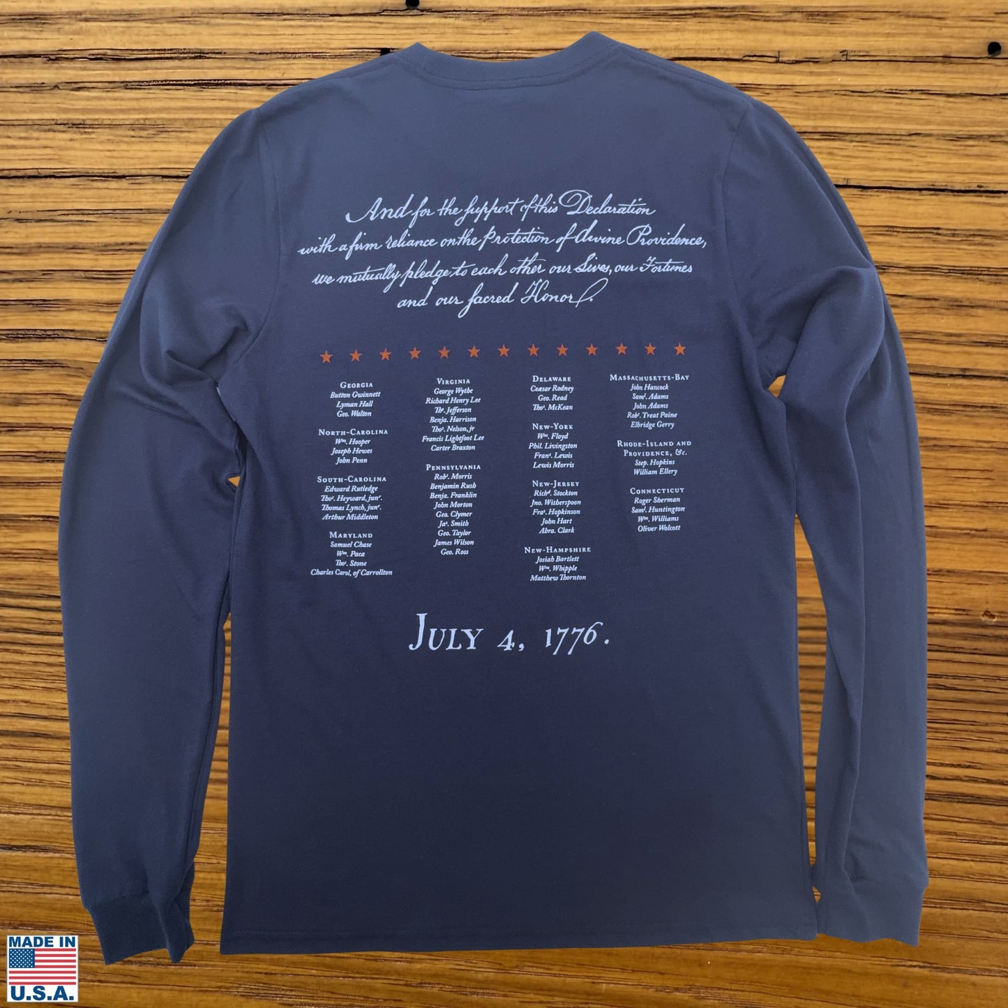 "Our Sacred Honor" Declaration of Independence 1776 Long-sleeved Shirt — Made in America