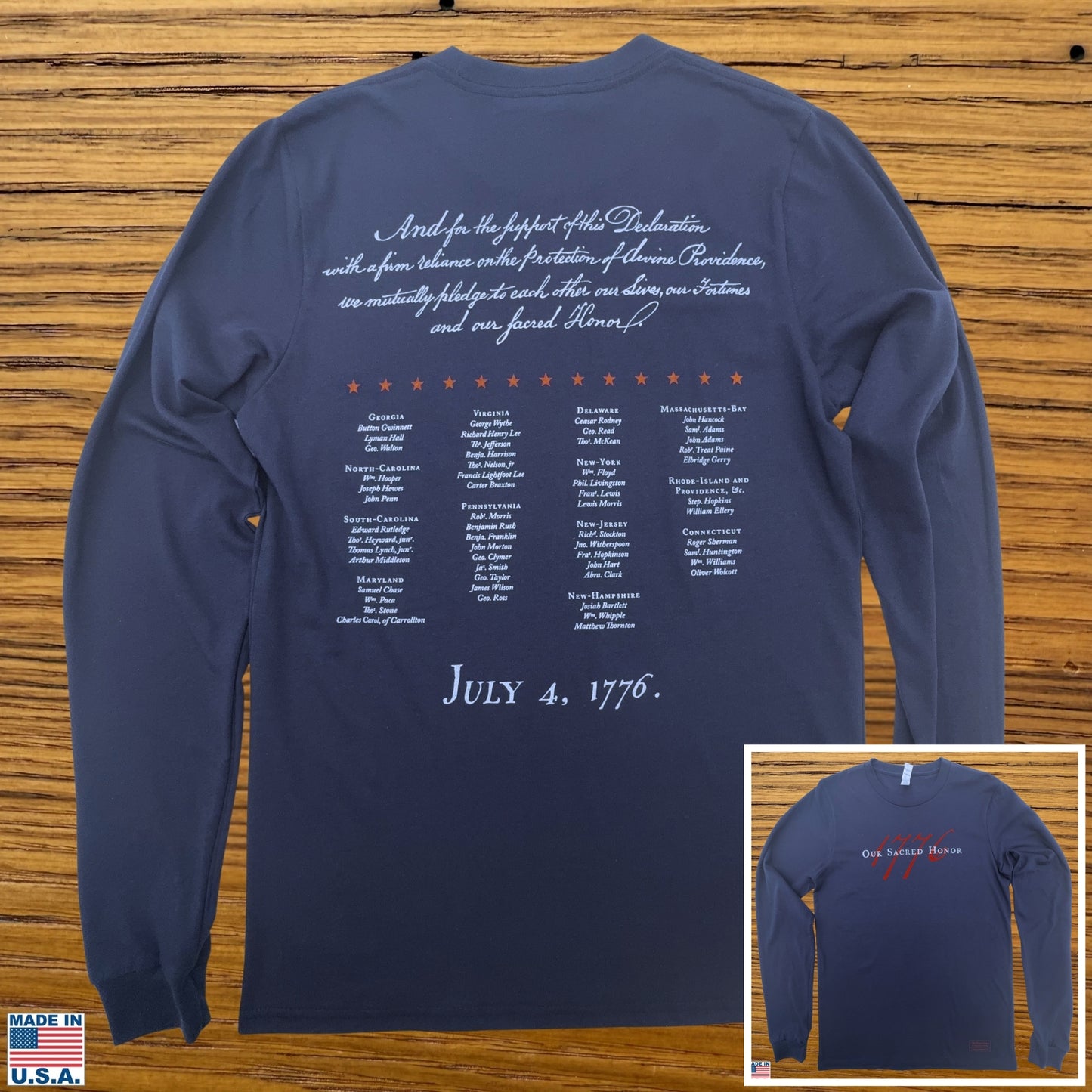 "Our Sacred Honor" Declaration of Independence 1776 Long-sleeved Shirt — Made in America