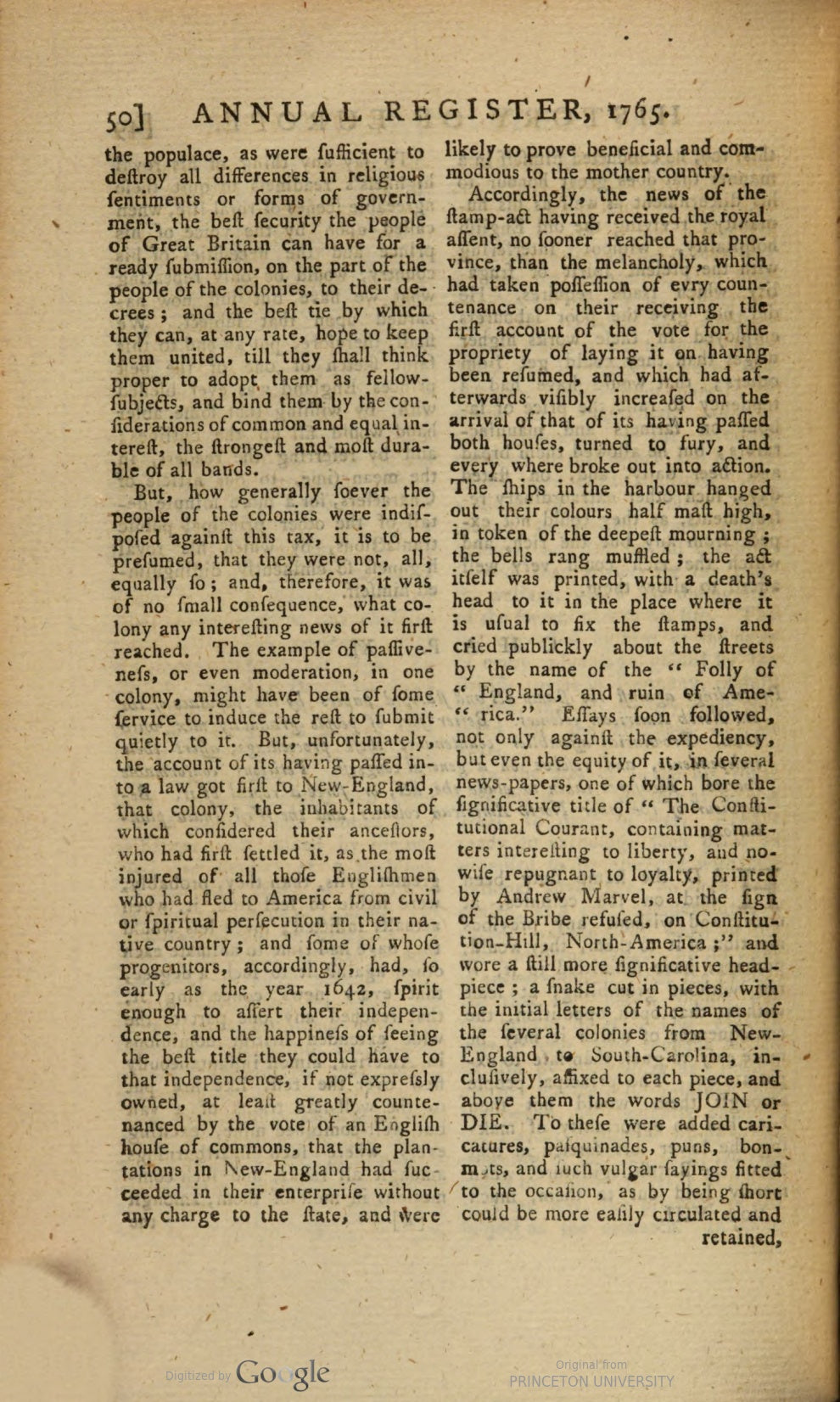 Annual Register for 1765 — Includes the passage and implementation of the Stamp Act