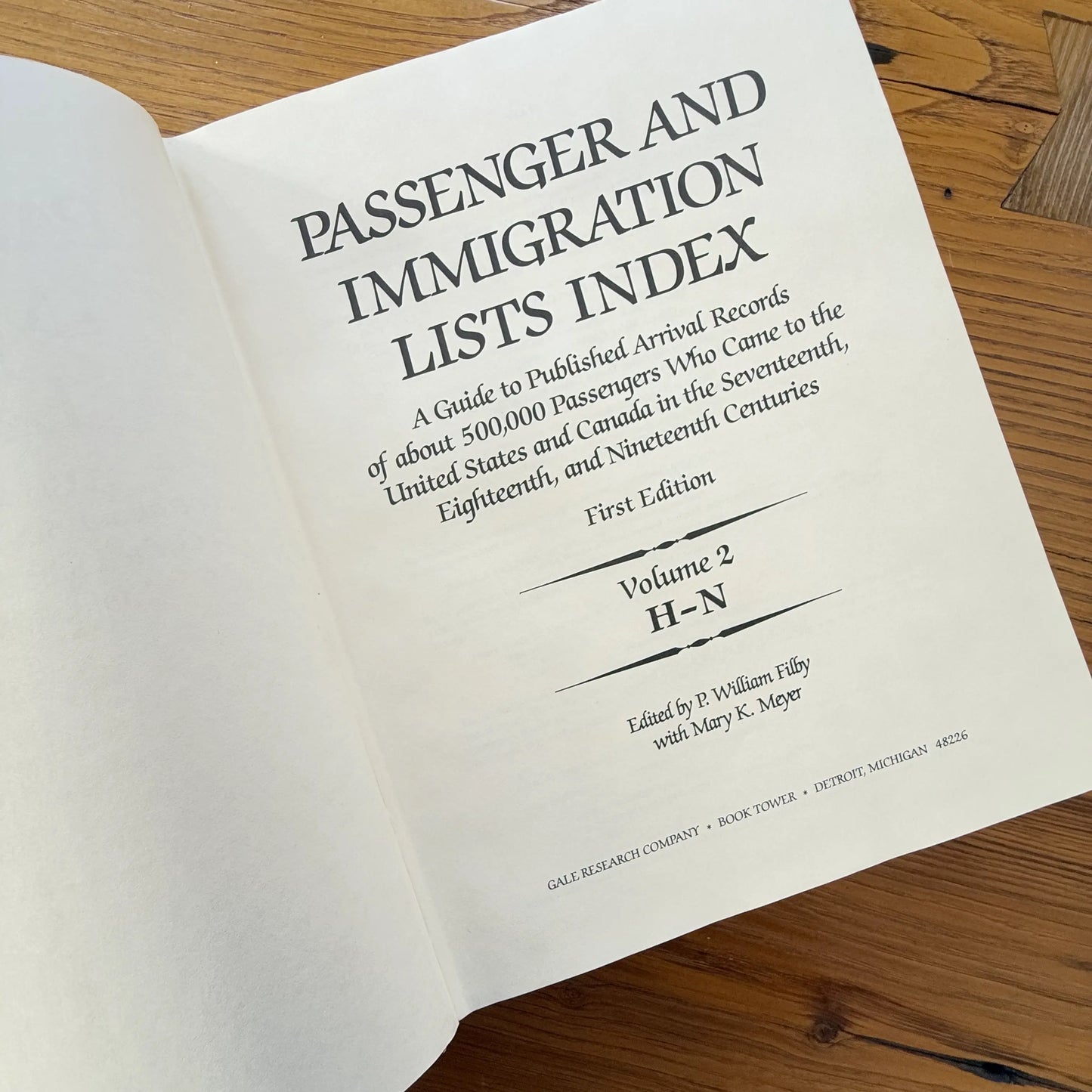 "Passenger and Immigration Lists Index" — First edition, Volume 2