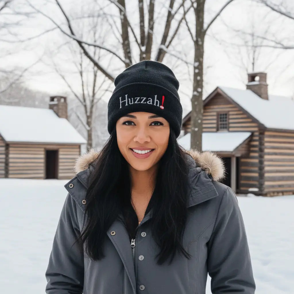 Embroidered "Huzzah! 1776" Fleece-Lined Tall Knit Cap