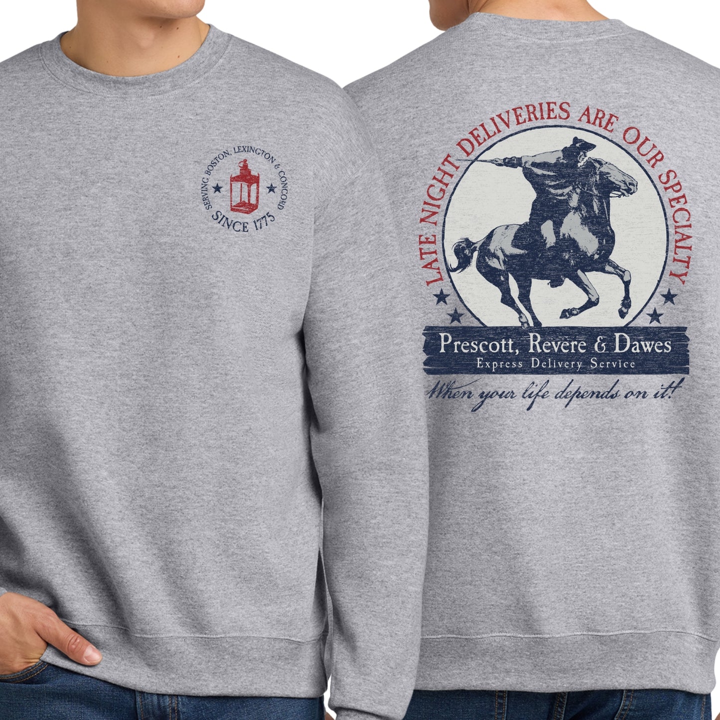 "Prescott, Revere, and Dawes Express Delivery Service" Crewneck sweatshirt