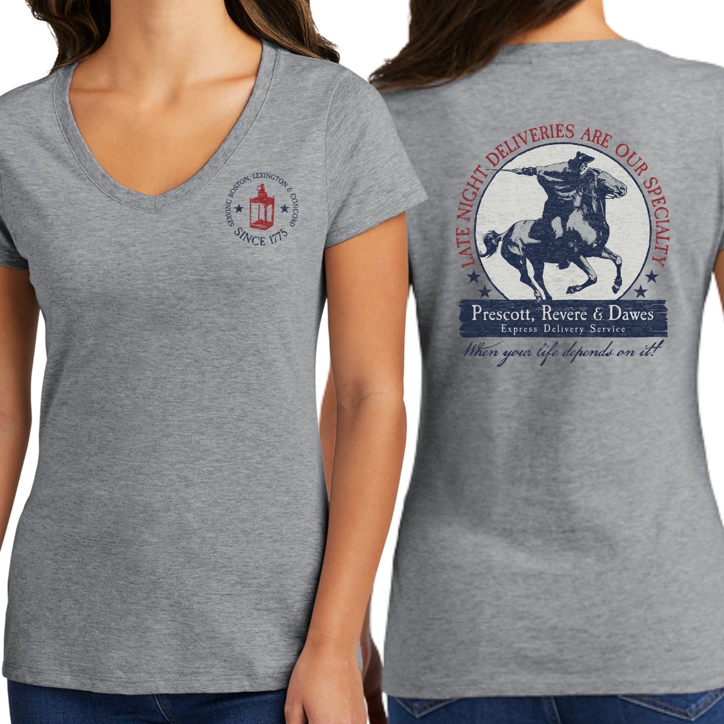 "Prescott, Revere, and Dawes Express Delivery Service" Women's v-neck shirt